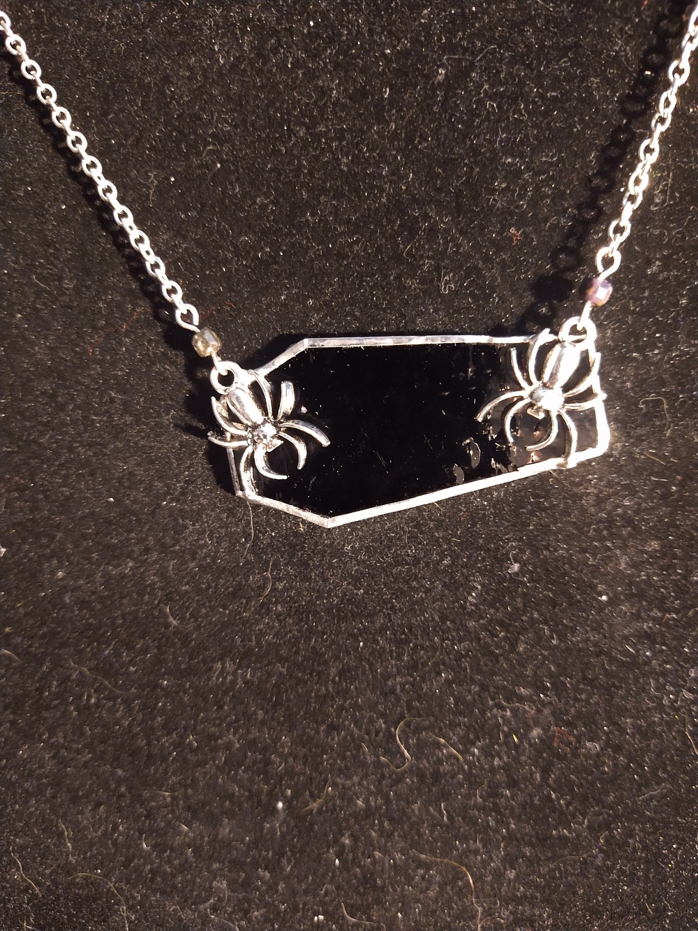 Purple Stained Glass Spider Coffin Necklace